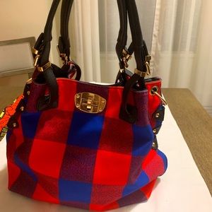 Fabric and leather handbag